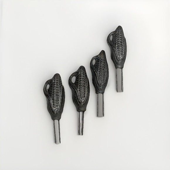 The Unbranded Brand Other - LOT OF 4 Vintage ‎ Pewter Corn Cob Holder / Pick  3 Inch Metal Farmhouse Cottage